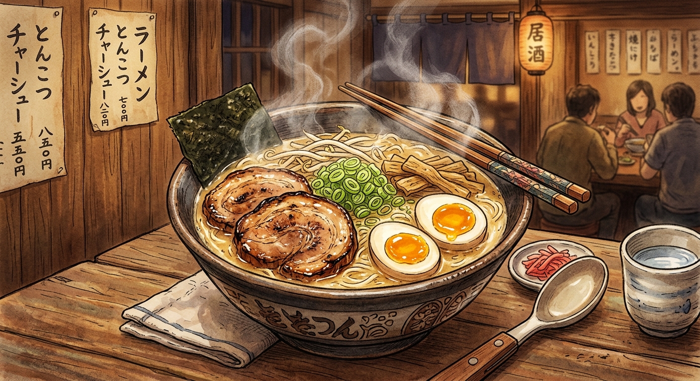 Food Illustration — Ramen Bowl Flat Art — Gemini Imagen 3
