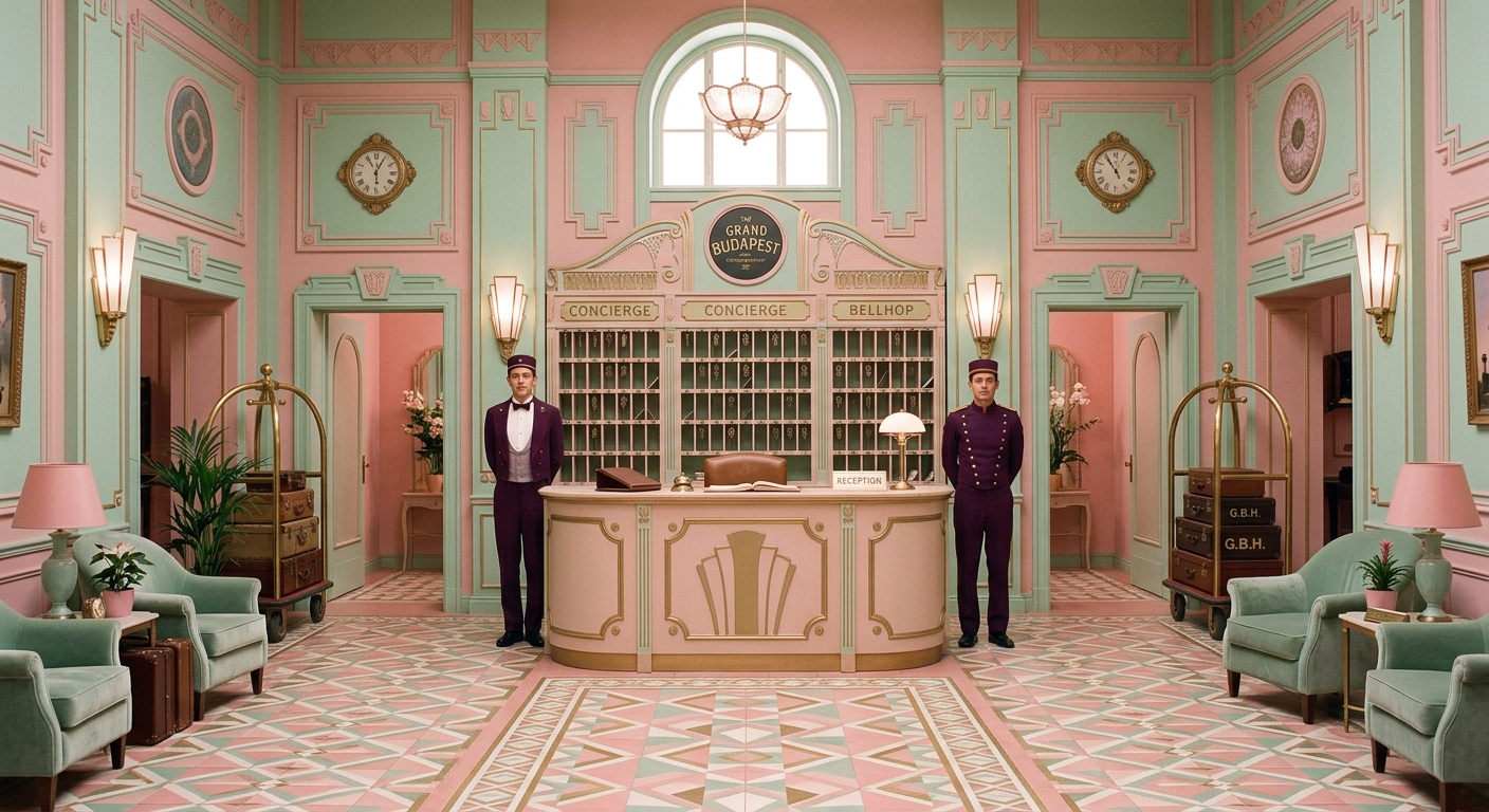 Wes Anderson — Symmetrical Hotel Scene — Gemini Imagen 3